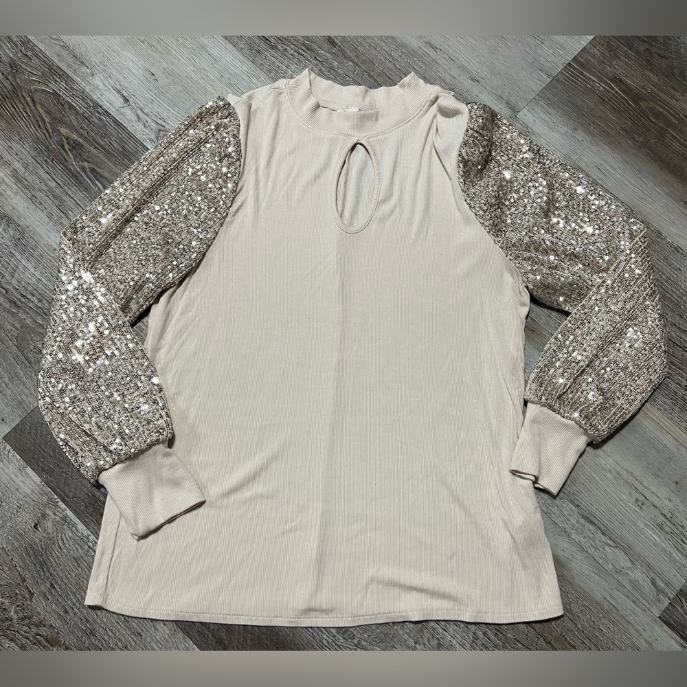 Maurices Women’s Sequined Long Sleeve Keyhole Top